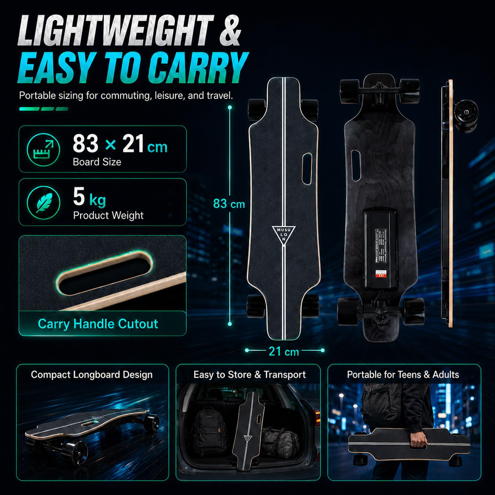 Skateboard Elettrici Professionali Fuoristrada - velocità Massima 25 Km/H, Autonomia 8 Km/15 Km, Pendenza di 15°, Carico Dall'Alto 200 Libbre 8km