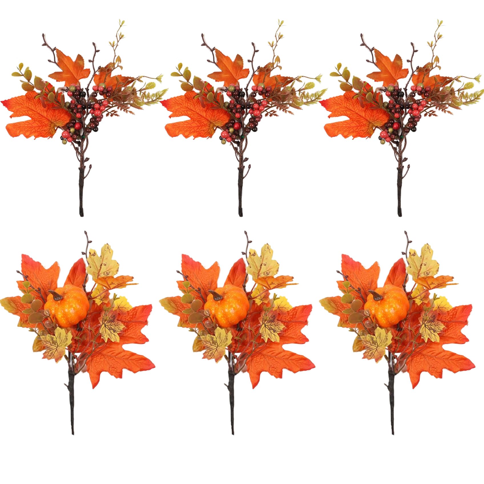 Tsawntd Fall Floral Picks 6PCS, Maple Berry, 9.8in Pumpkin Stems Fall Floral Stems Flowers Artificial for Decoration
