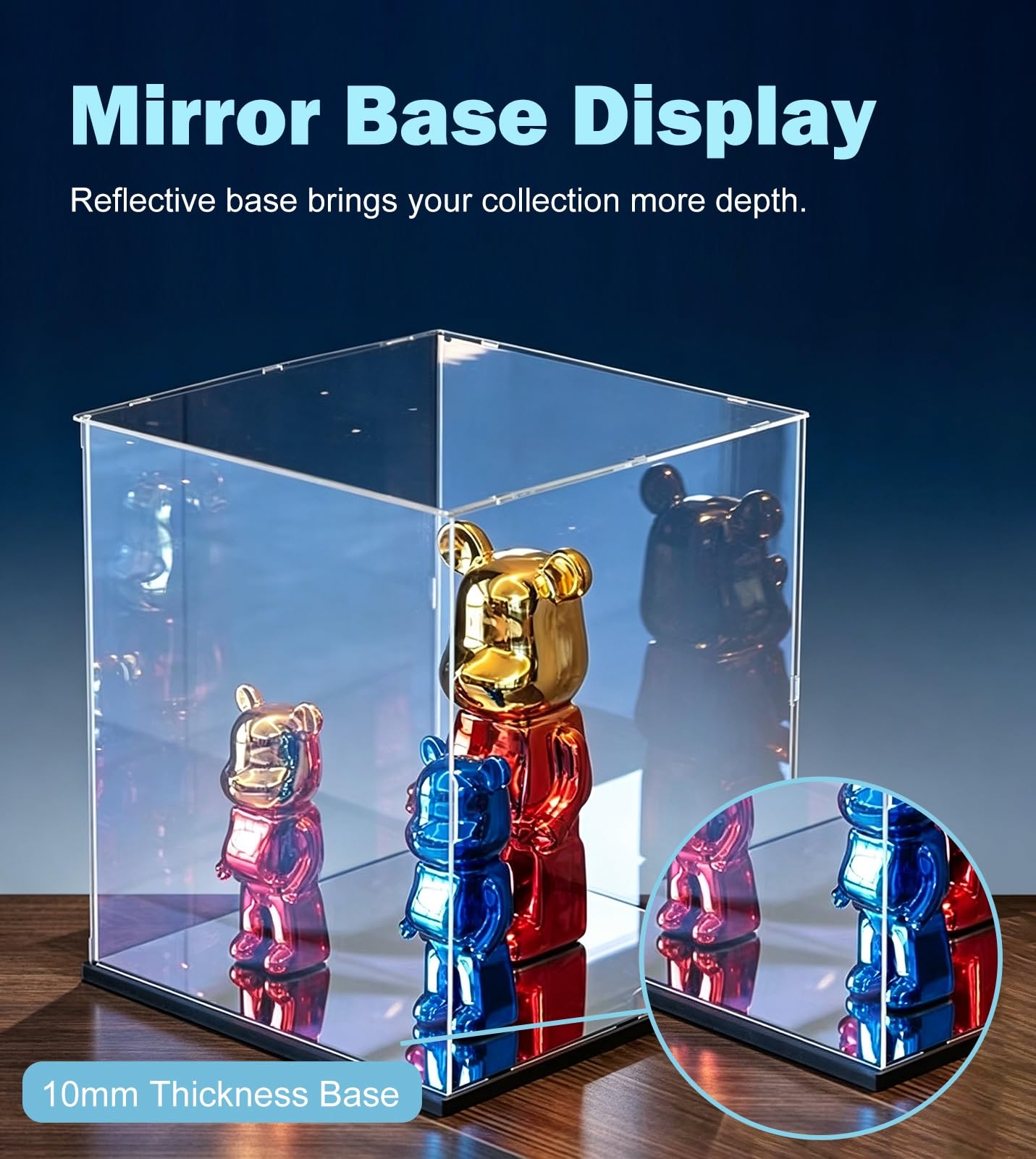 Cajas de Metacrilato Vitrina Expositora de Acrílico con Base de Espejo | Vitrina Transparente con Protección UV y Puerta, Caja de Exhibición de Sobremesa para Figuras de Acción y Maquetas