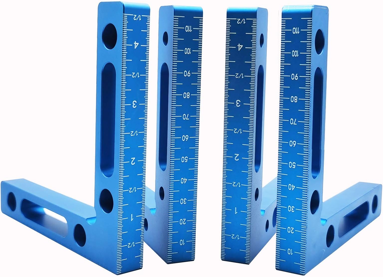 90 Degree Positioning Squares, 4.7" x 4.7" L-Type Corner Clamping Square, Aluminium Alloy Right Angle Clamps Woodworking Carpenter Tool for Clamping to Boxes Picture Frames Shelf Cabinets (4, BLUE)