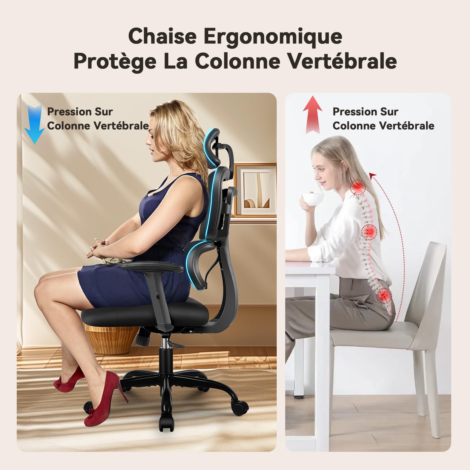 Ximstar Chaise de bureau ergonomique avec support lombaire, accoudoir 3D rabattable et appuie-tête réglable en hauteur et rotation à 360° (blanc Ximstar Chaise de bureau ergonomique avec support lombaire, accoudoir 3D rabattable et appuie-tête réglable en hauteur et rotation à 360° (blanc