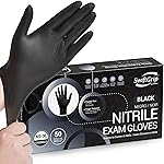 SwiftGrip Disposable Nitrile Exam Gloves, Black Nitrile Gloves Disposable Latex Free for Medical, Cooking & Esthetician, Food-Safe Rubber Gloves, Powder Free, Non-Sterile, 50-ct Box (Large)