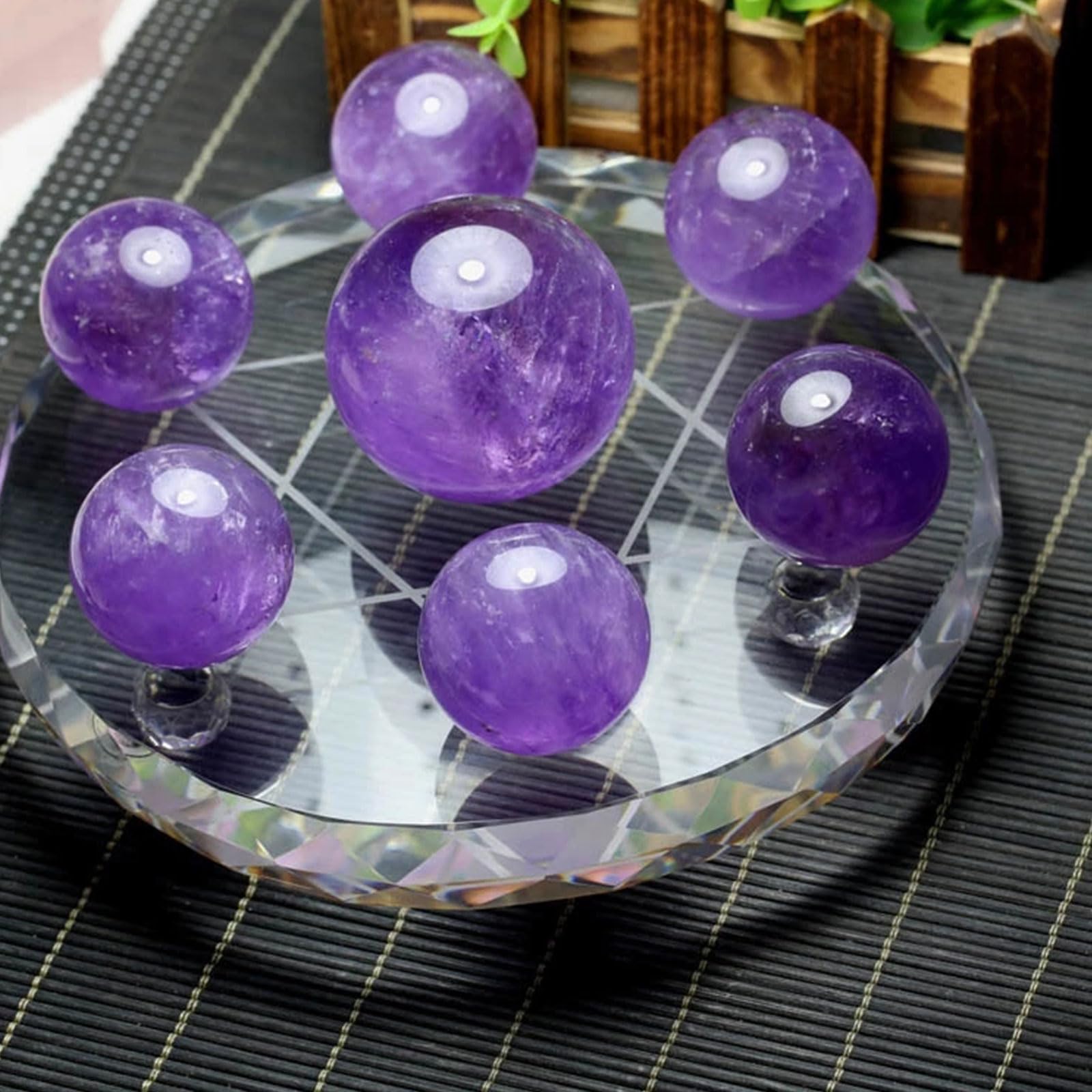 7 kryształowych kamieni uzdrawiających czakry kulki kula ze stojakiem z przezroczystego szkła K9-siedmiogwiazdkowy generator energii do medytacji, feng shui,Amethyst
