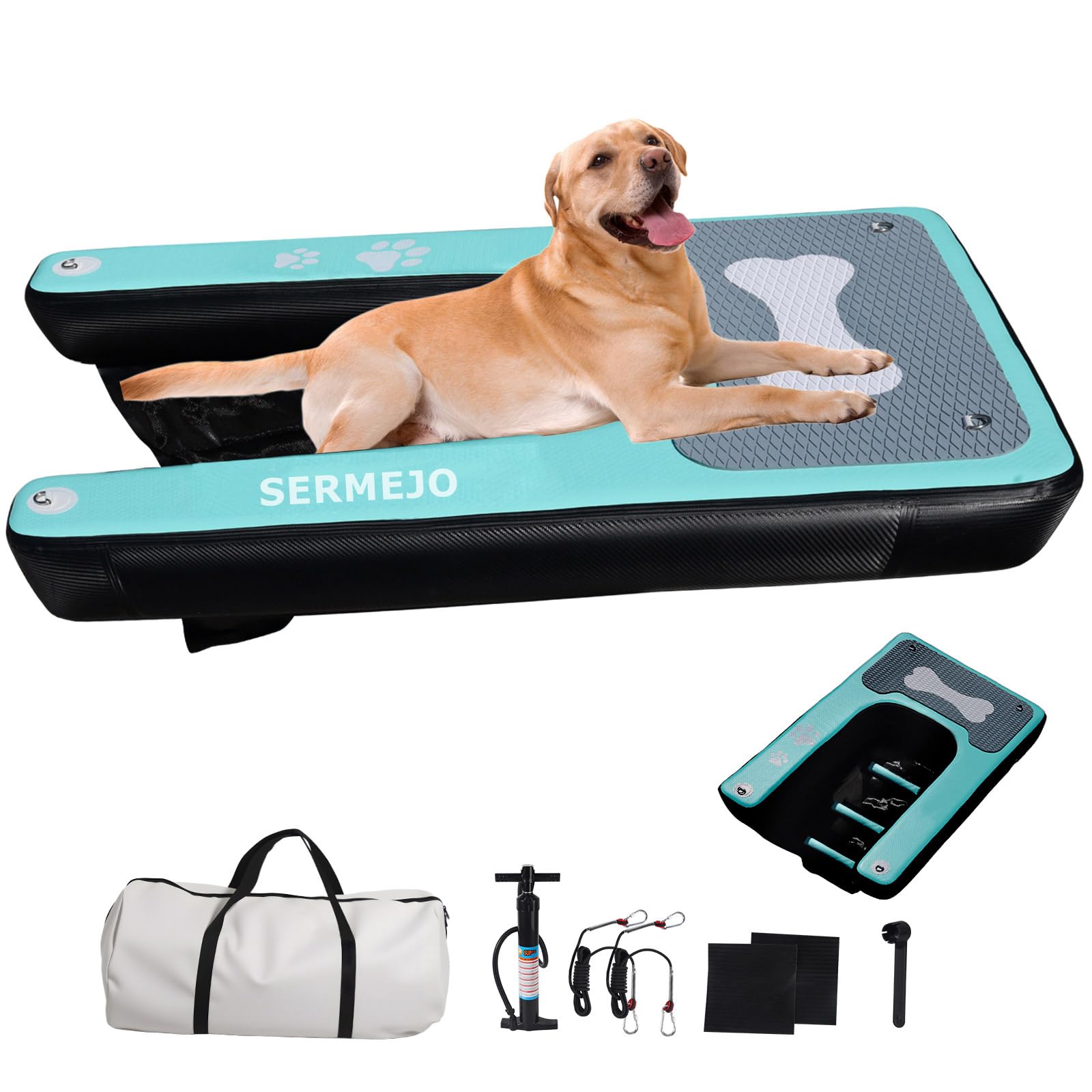 SERMEJO Hunde Wasserrampe Aufblasbare Hunderampe Pool 150x100cm Hundeboot Schwimminsel für Hunde Katzen bis 100kg Seen Fluss