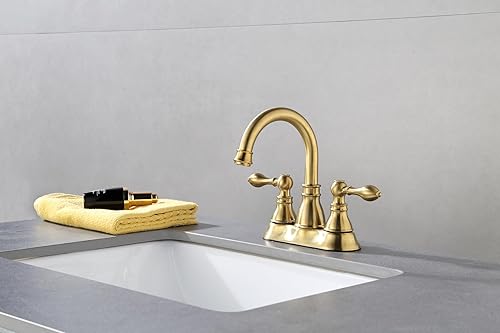 Miniatura 3 de Grifo de lavabo de baño de dos manijas con drenaje emergente, boquilla giratoria de 360, grifo de lavabo central de 4 pulgadas sin líneas de