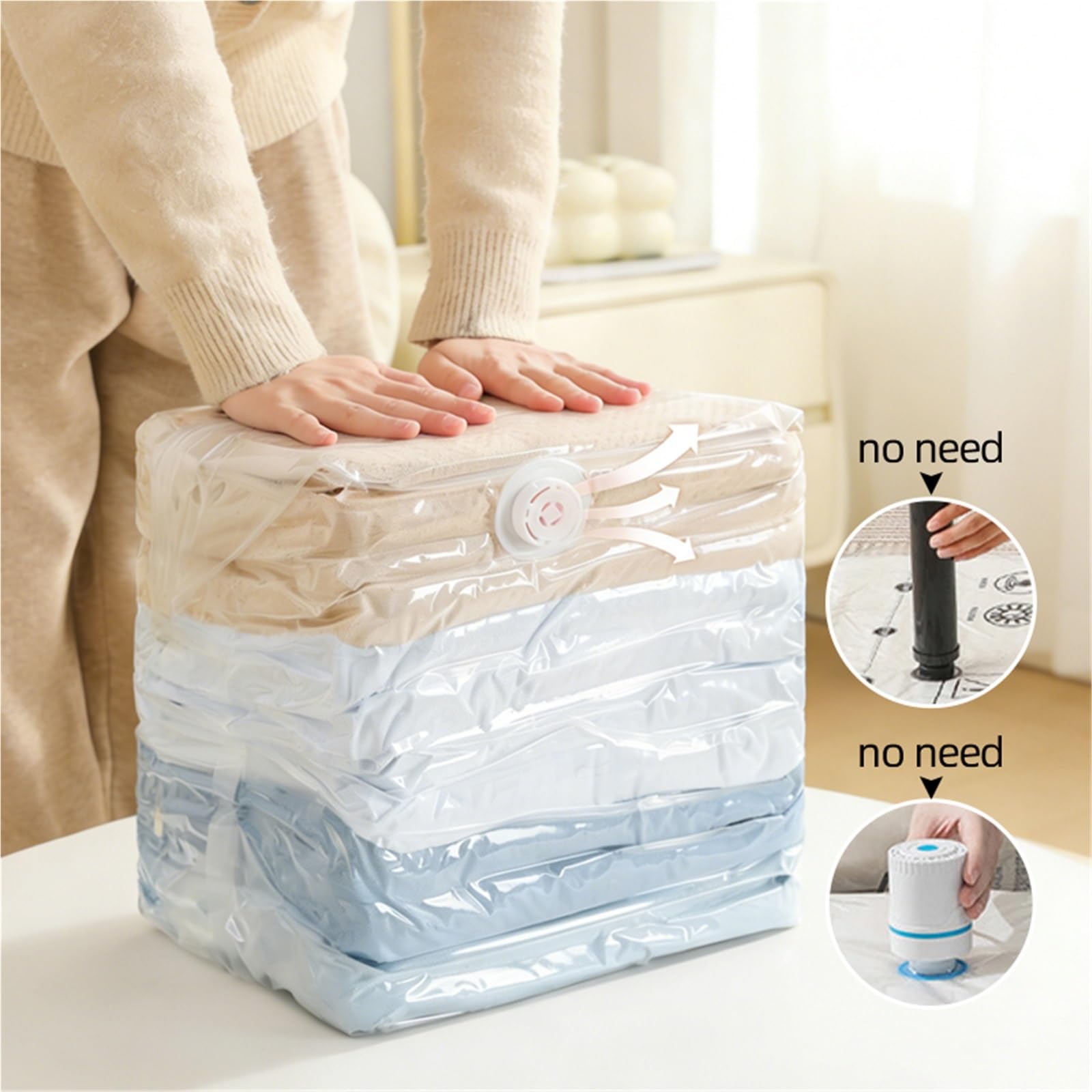 Bolsas Vacio Ropa Bomba grande de bolsas almacenamiento al vacío 2 piezas | Ropa gratis, manta, edredón, abrigo, ahorro de espacio, compresión, armario for el hogar(40x32x60cm,5PCS)