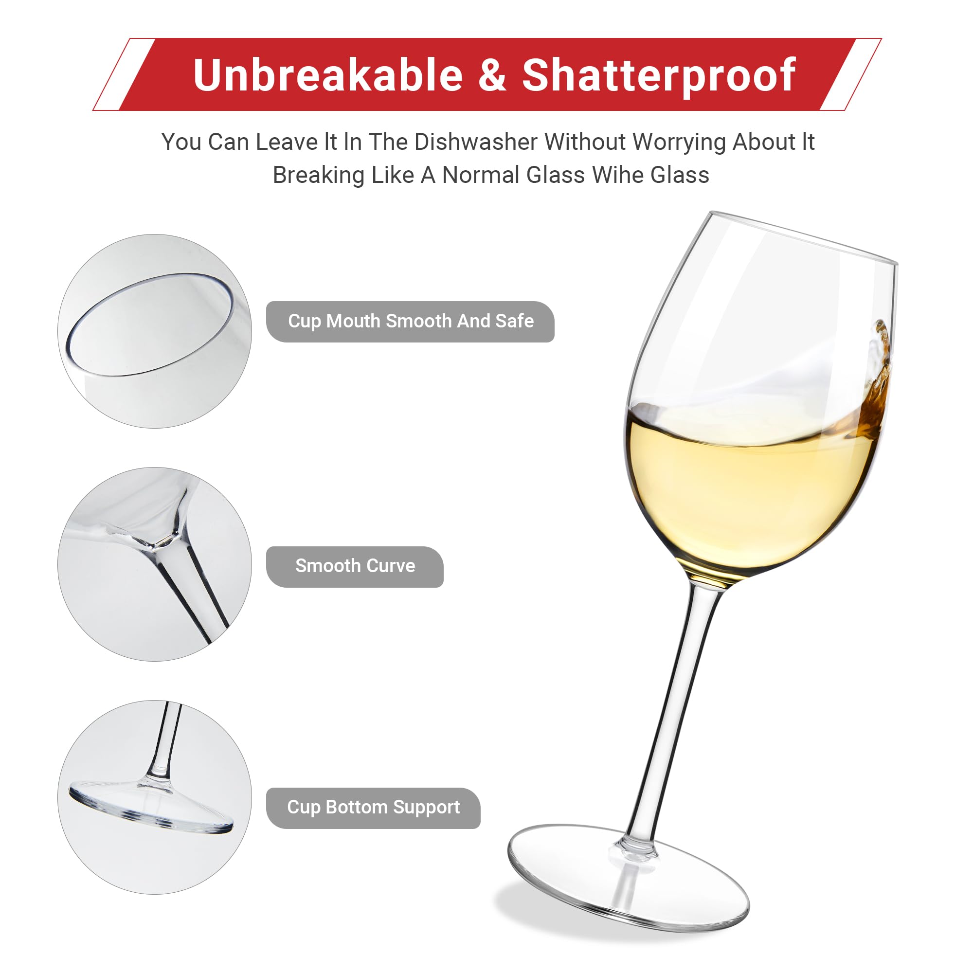 HAHASHOW Copas de Vino Tinto Irrompibles de Plástico Tritan, Juego de 6 Inastillables de 530 ml para Fiestas y Camping
