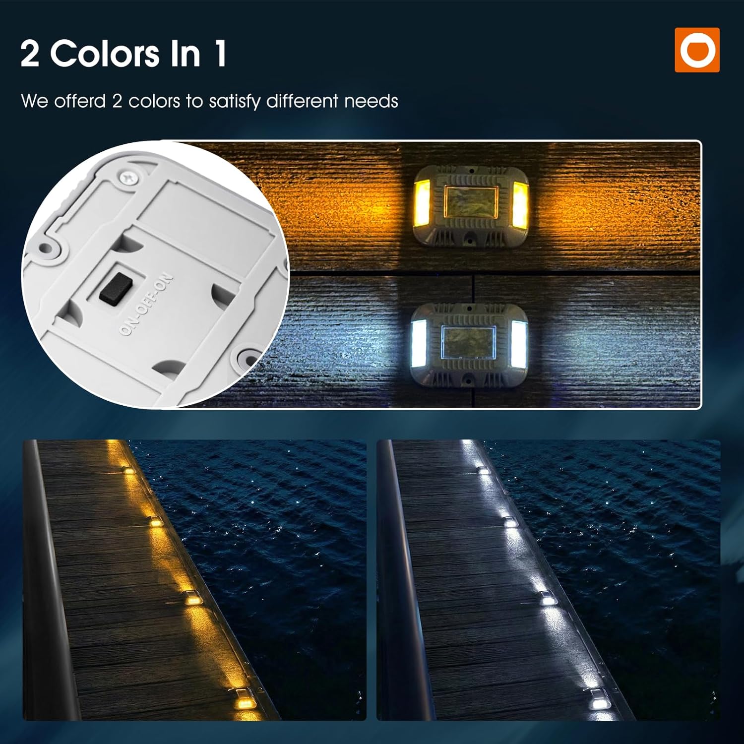 addlon Solar Dock Lights Marine 24 Pack, 2CCT Outdoor Driveway Marker Deck Lights, IP67 Waterproof, Solar Powered Deck Light for Pathway Warning Step Sidewalk Patio, Warm White & Cool White, FCC