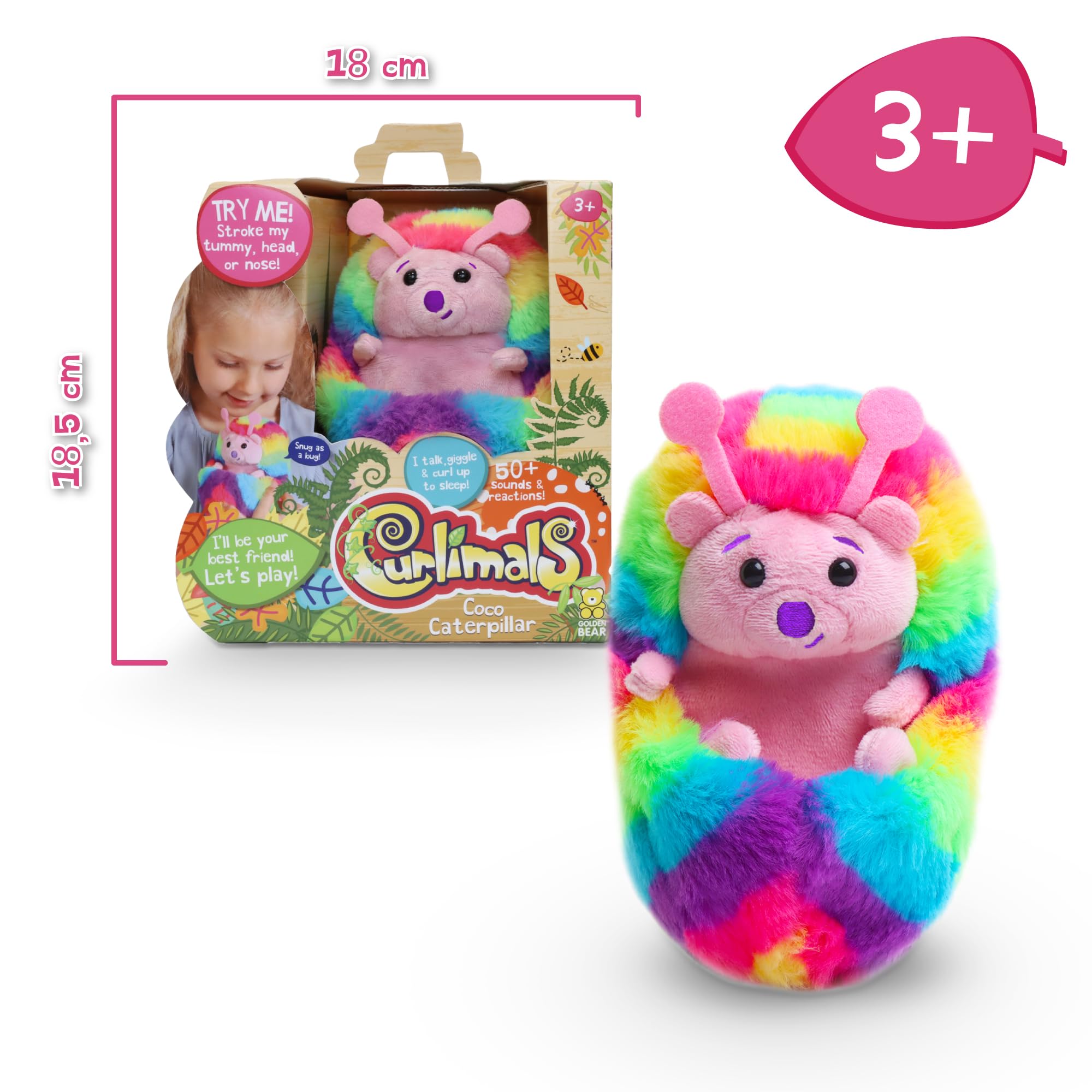 Curlimals CUR07100 Peluche Interactive Bugs – 45+ Sons Et Réactions – Caresse, Chatouille, Touche Le Nez – Pour Enfants Dès 3 Ans