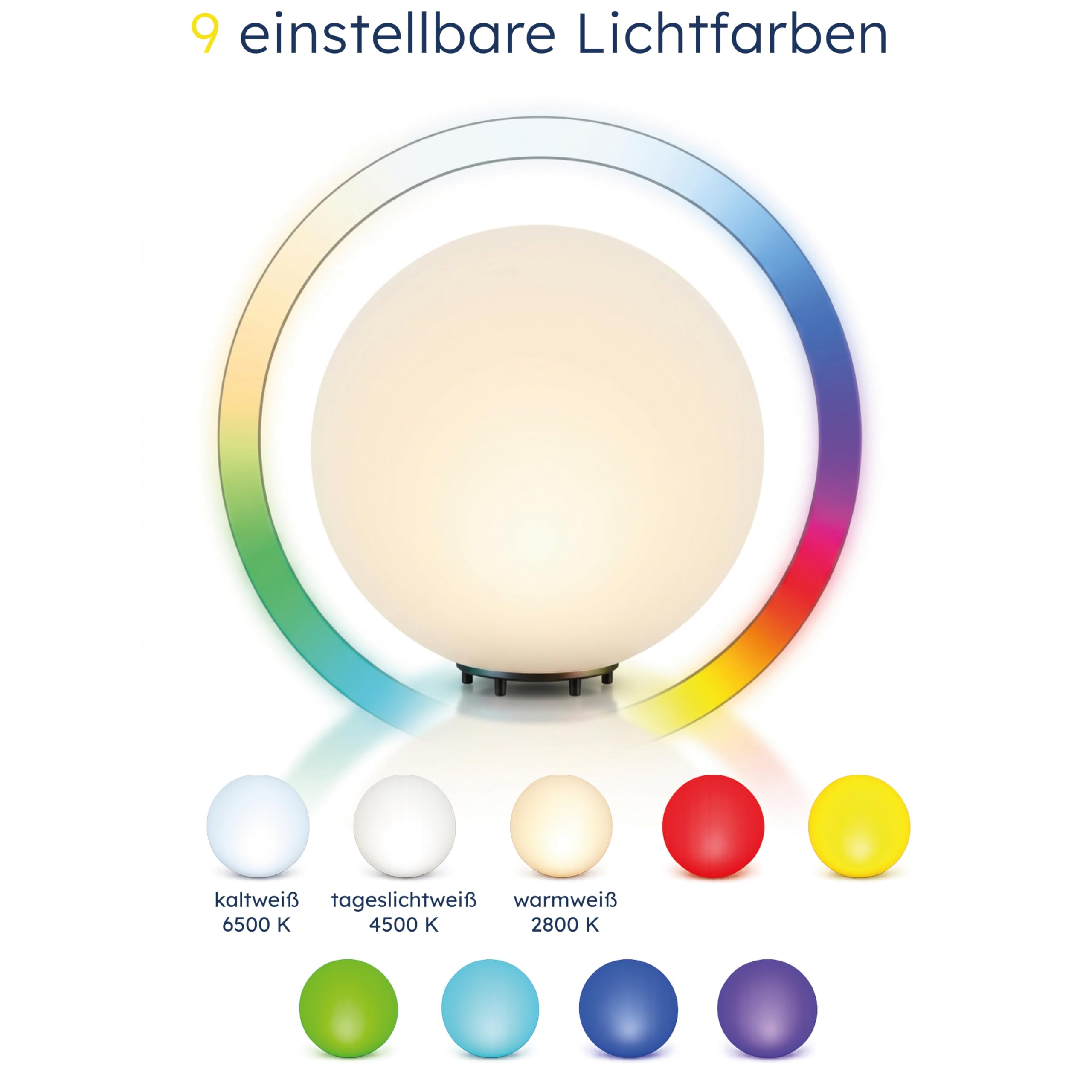 Esotec Solar Deko-Leuchtkugel, 40cm, 9 Leuchtfarben, Dauer oder Wechsellicht, Akku, Solarmodul, Erdspieß, Solarmodul-Wandhalterung, Schraubbefestigung, Solarkugel, winterfest 106111