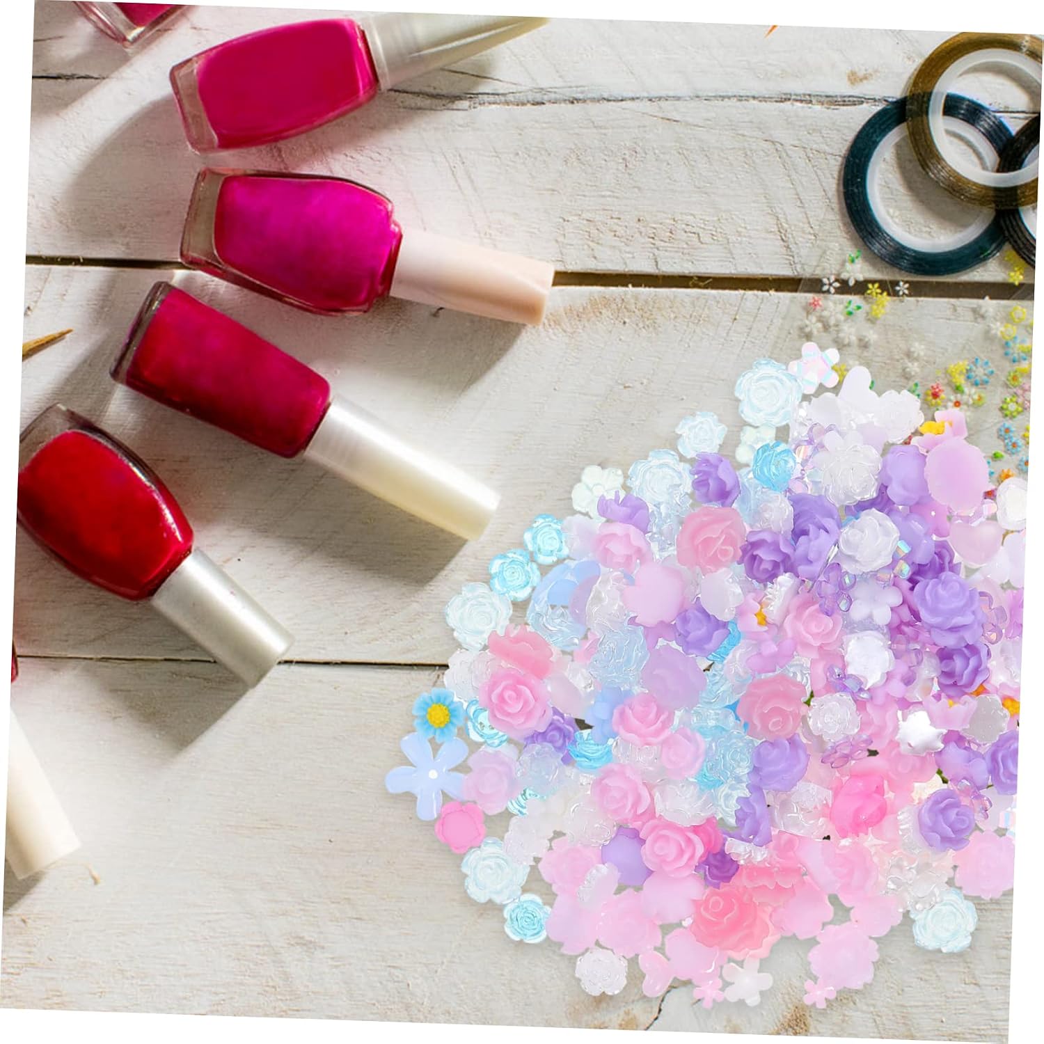 POPETPOP 3pcs Resin Flower Beads Heart Shape Nail Art Charms for DIY Crafts Compact Decors for Phone Cases Jewelry Making and Manicure Projects Approx Total