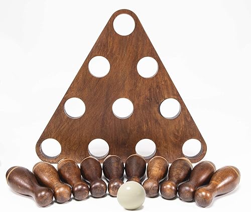 Miniatura 16 de Juego de alfileres de bolos de tejo con 10 pines de bolos de madera dura de alta calidad, bola de boliche triangular Durabel de resina y bolsa