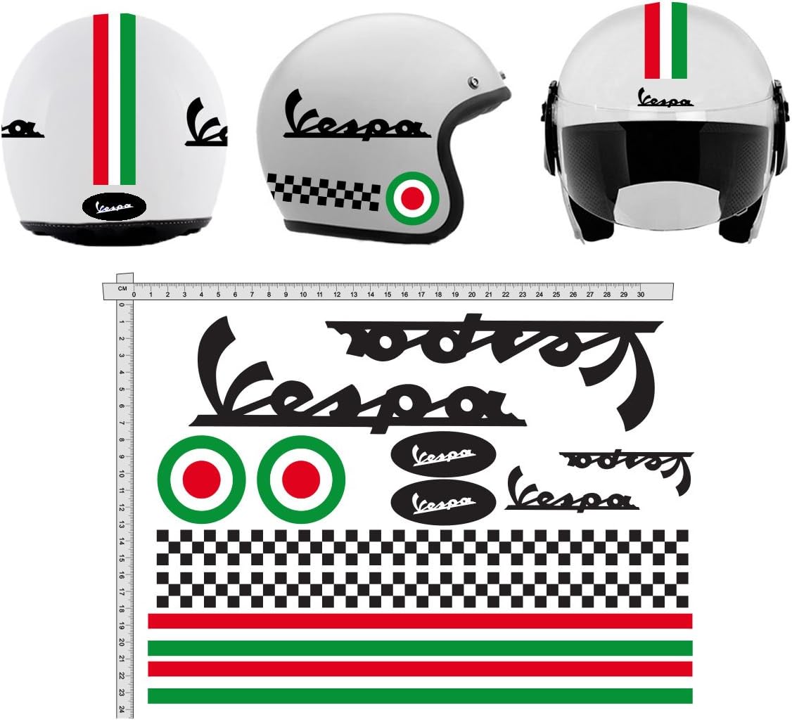 GamesMonkey Sticker Kit for Vespa Black Stripes Italy Helmet Glossy Vinyl