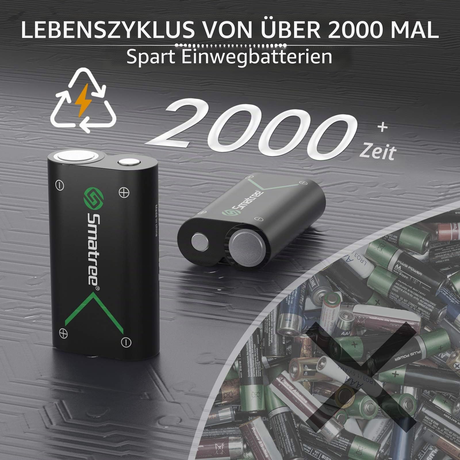 Smatree Wiederaufladbarer Akku für Controller Xbox Series X/Xbox Series S/Xbox One/Xbox One S/Xbox One X/Xbox Elite kabellos, 2000 mAh (3er-Pack) NI-MH Akkus und Ladegerät mit 2 Steckplätzen