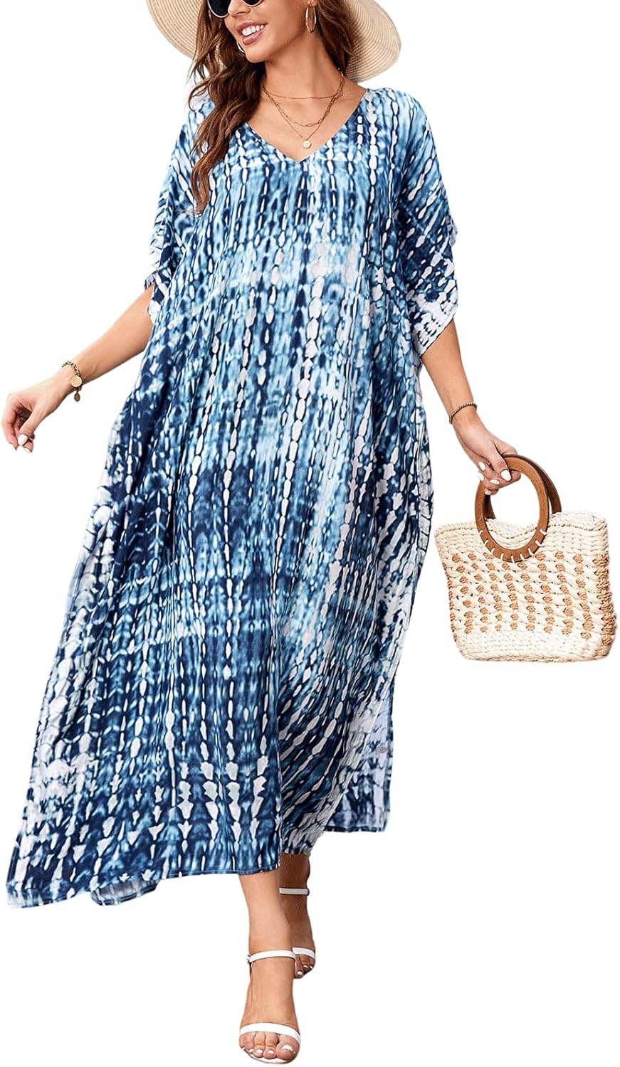 Kaftan for Women Plus Size Bathing Suit Cover up Batwing Dress Loose fit Moroccan Caftan mumu Dresses for Women