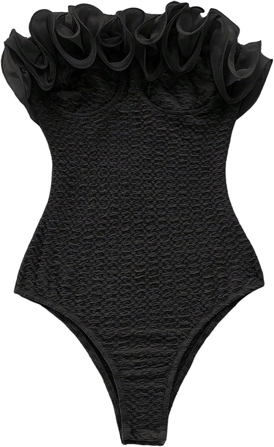 OYOANGLE Women's Ruffle Strapless Tube Top Bodysuit Sleeveless Textured Going Out Leotard Tops