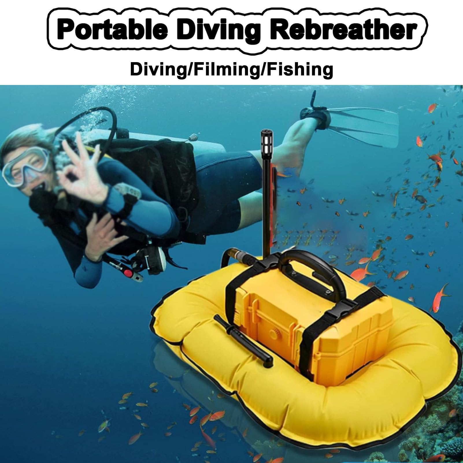 Ventilador de buceo portátil, refrigeración por agua de circulación inalámbrica, ventilador de buceo recargable, profundidad máxima 10/15 m, uso bajo el agua