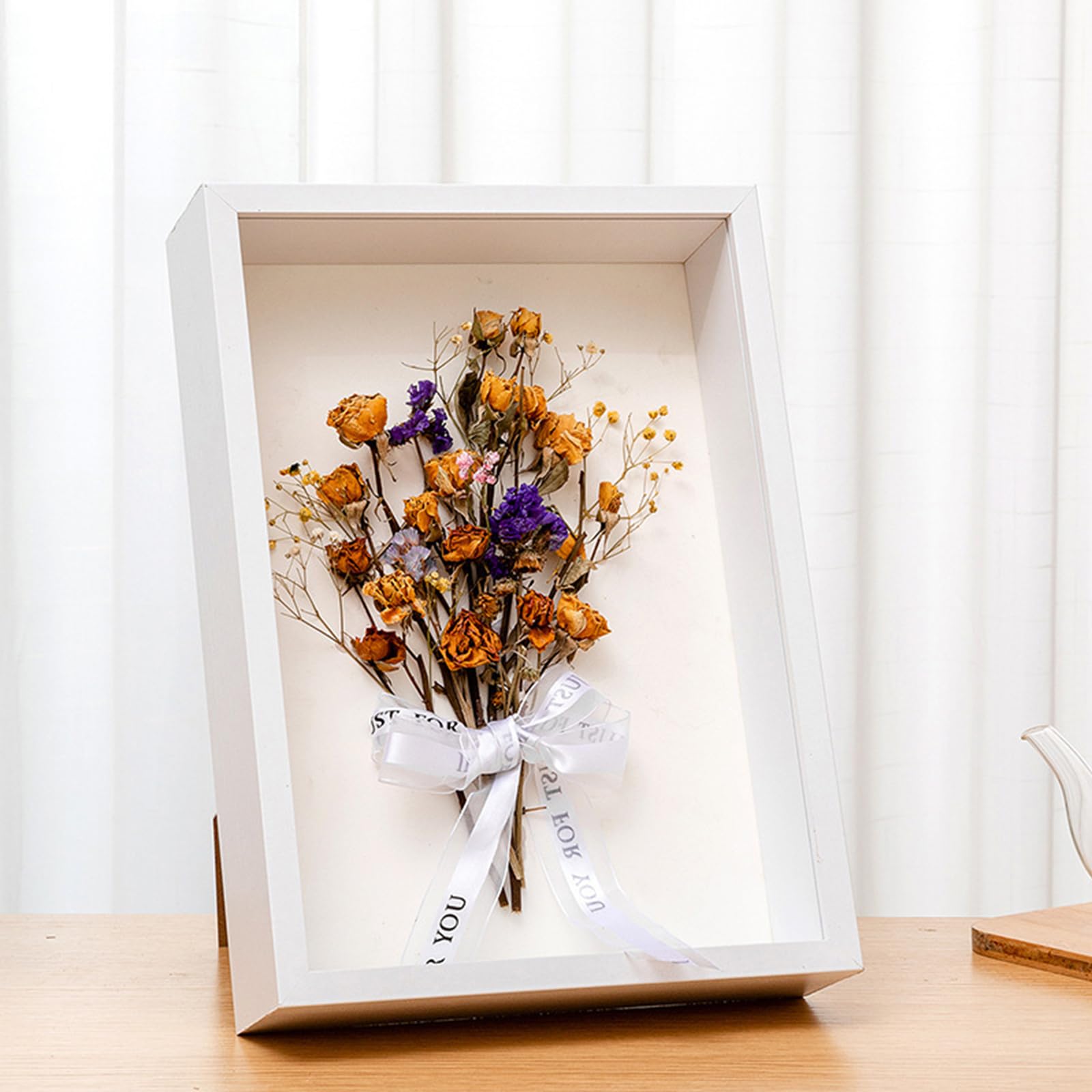 Pack de 2 marco Fotos 20x25 Blanco, 3d Profundo con Cristal Acrilico y MDF, Portafotos para Recuerdos, Flores Secas, Objetos Pequenos, Pared y Mesa