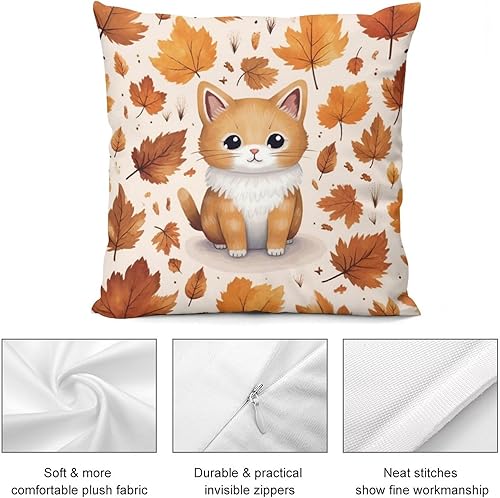 Miniatura 6 de Funda de cojín de otoño lindo gato hojas de arce Cojines decorativos para Sala, Acción de Gracias, temporada de vacaciones, sofá, sofá, decoración