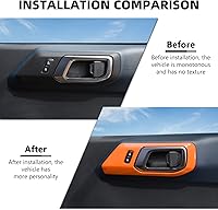 Vista 2 de Cubierta de Manija de Puerta Interior Trim Compatible con Ford Bronco 2021-2025 Accesorios Interiores, Naranja