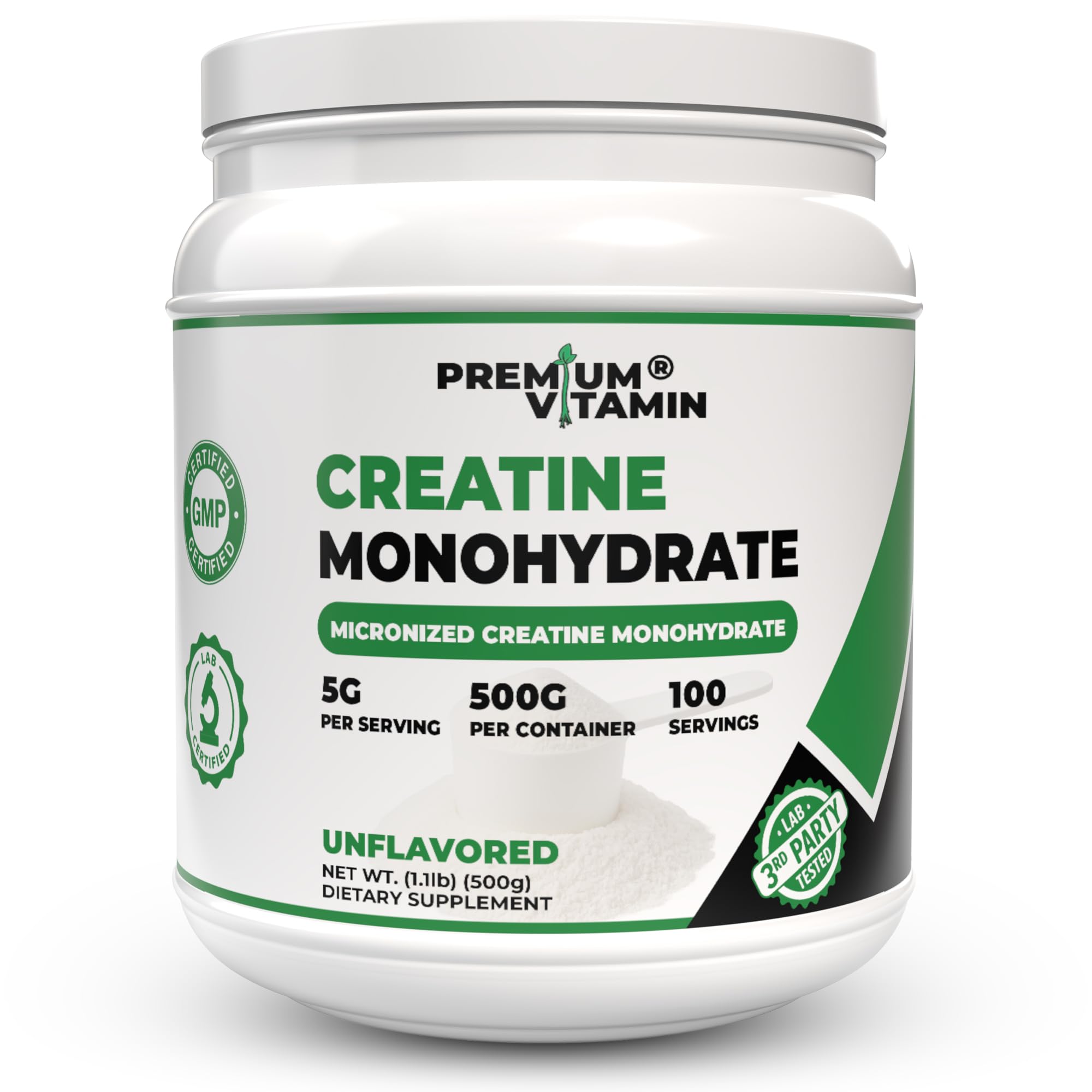 Creatine Monohydrate Powder – 100% Pure Micronized Unflavored Creatine for Men & Women - Muscle Growth, Power & Recovery – 100 Servings, 500g