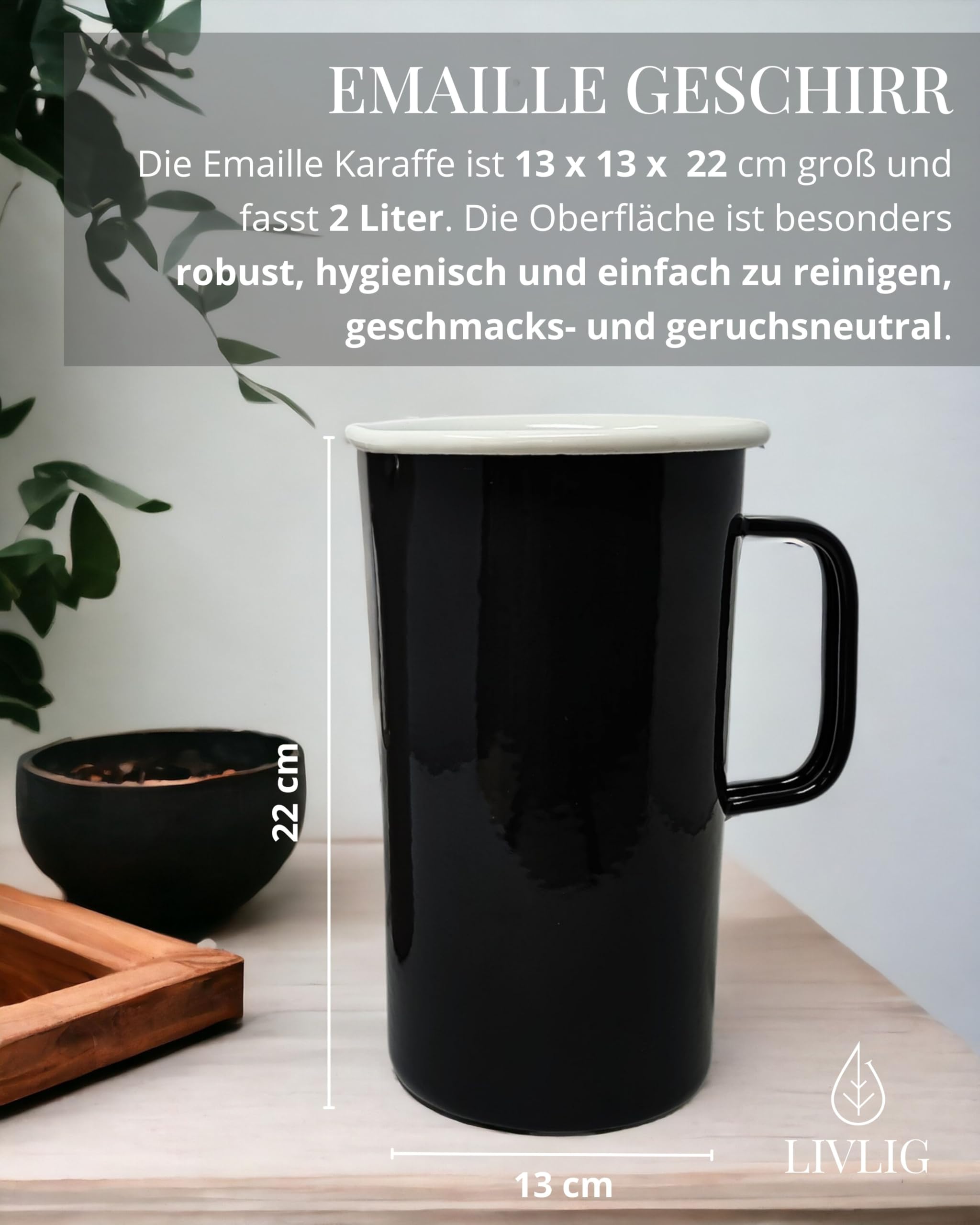 LIVLIG Emaille Krug 2 Liter – Für Camping, Picknick, Outdoor-Küche & Deko, In Anthrazit