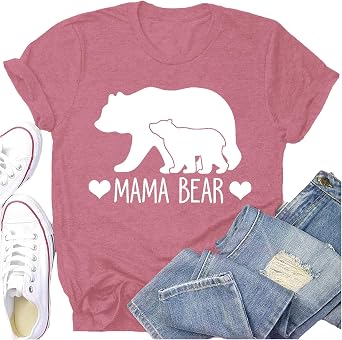 Mama Shirt for Women Love Mama Bear Shirts Mothers Day Tee Funny Mom Life Tops
