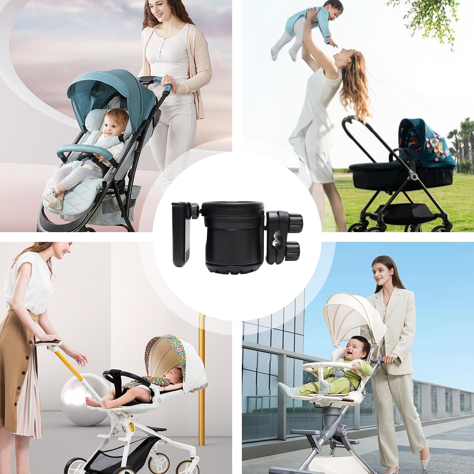 Portabottiglie per passeggino, portabottiglie, girevole a 360°, regolazione del morsetto regolabile, organizer per carrello della spesa, scooter, sedie a rotelle, biciclette, viaggi, esterni
