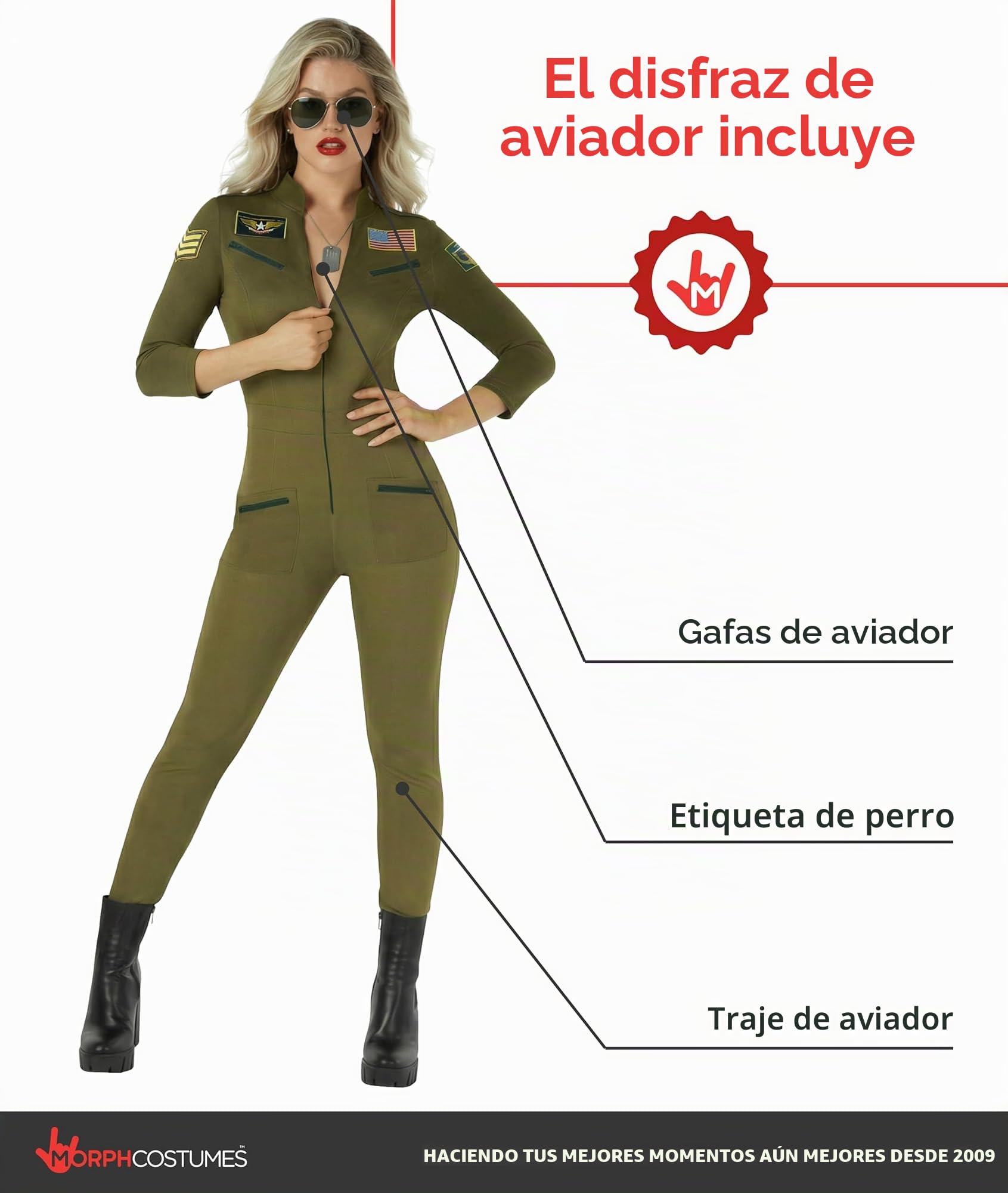 Morph Disfraz Aviadora Mujer, Disfraz Piloto Halloween Mujer