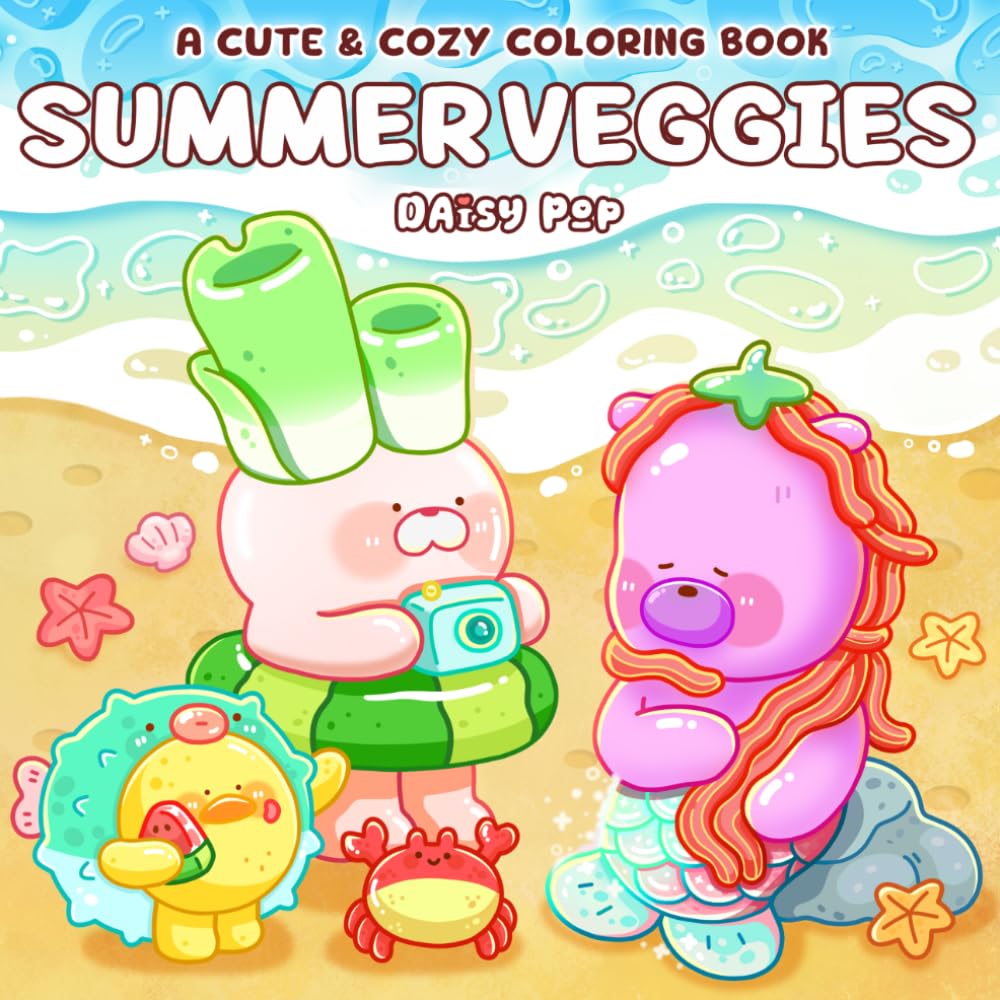 Summer Veggies Coloring Book: Cute Coloring Pages for Adults and Teens with Adorable Veggie, Funny Fruits in Relaxing Sunny Days for Stress Relief