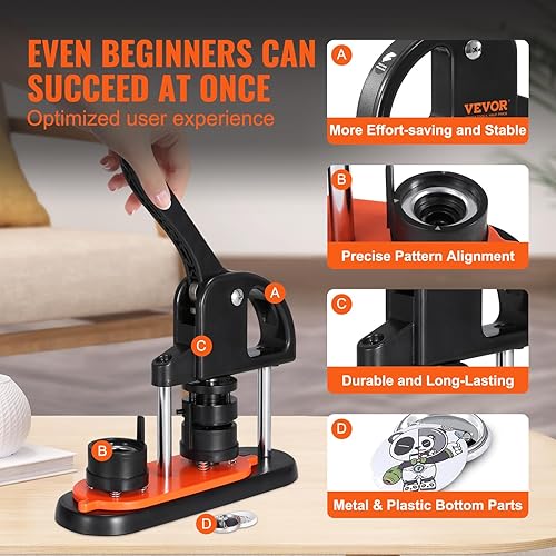 Miniatura 3 de VEVOR Fabricante de botones, 1.25 pulgadas1.260 in con 500 piezas de botón, kit de prensa de punzón ergonómico con mango de arco, máquina para hacer