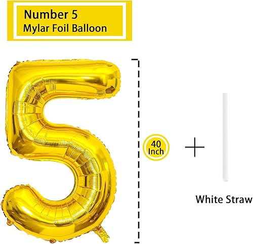 Miniatura 2 de Globo dorado con el número 5 de 40 pulgadas, globos grandes de Mylar para niños de 5 años de edad, decoración de fiesta de cumpleaños, boda,