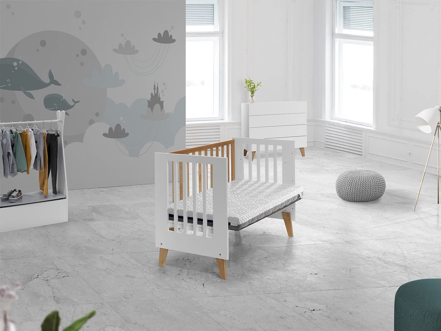 SHAULA Colchon de Espuma con viscoelastica Cuna 60X120 Theo, Altura 11 CM, Viscoelastica perfilada, Transpirable y desenfundable. Firmeza Ideal