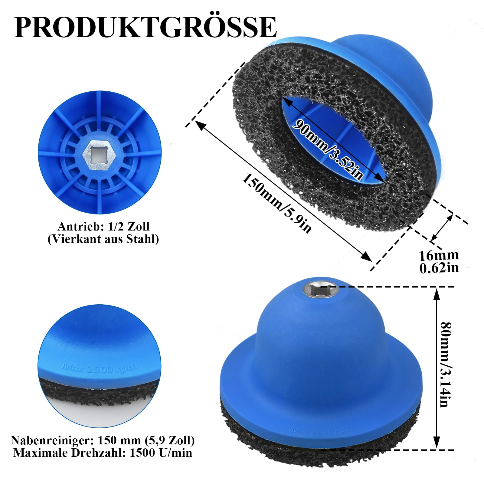 Ponceuse de moyeu de roue, nettoyeur de moyeu de roue de voiture avec roue abrasive de 150 mm pour visseuse à percussion 1/2", meuleuse à tête sphérique pour changement de jante, élimination de