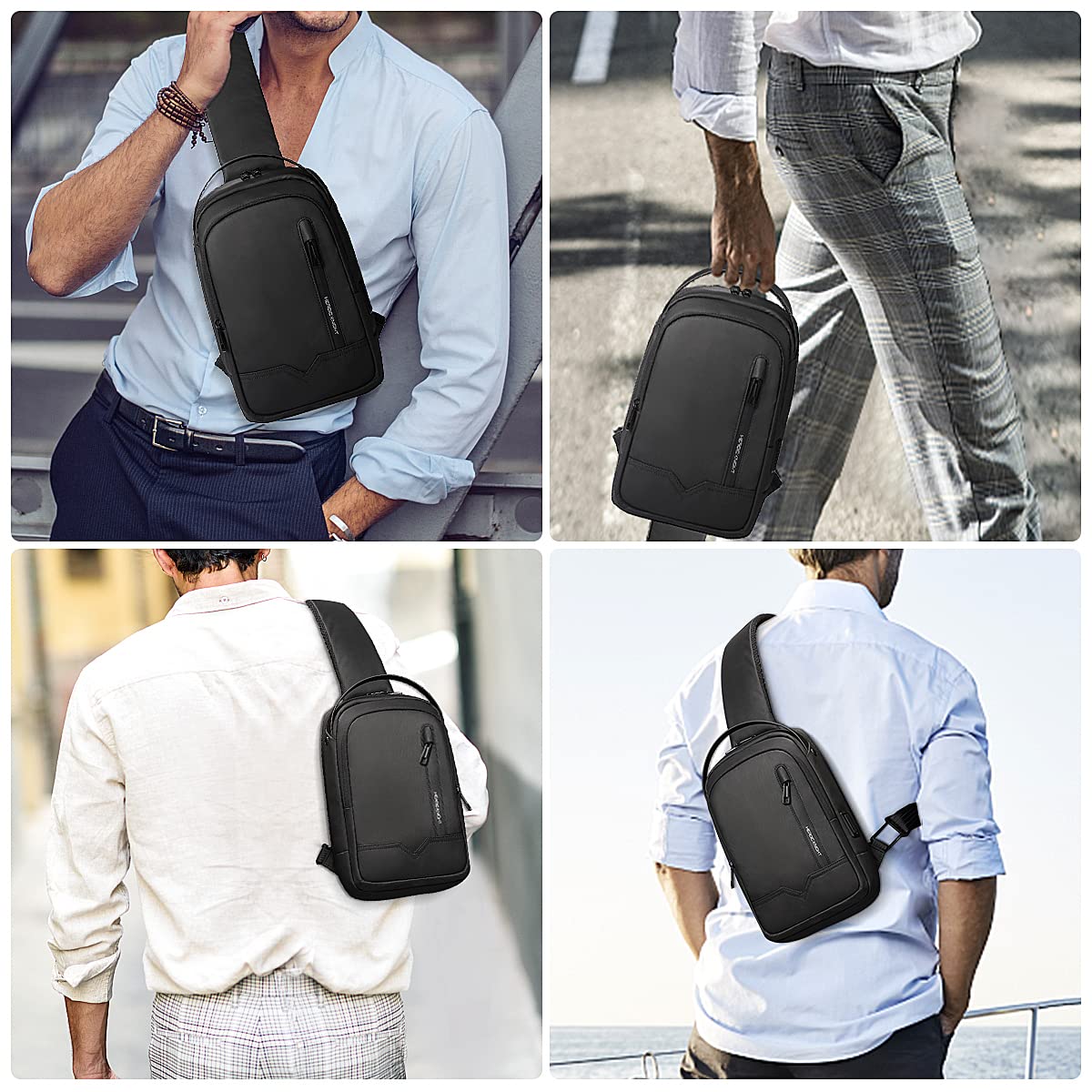 hk Bolso Hombre Bandolera, Bolso Cruzado de Hombro 9.7''con USB Mochila Práctica Paquete Impermeable para Trabajo y Ocio Viaje Deporte Oficina Unversidad