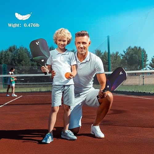 Miniatura 7 de Juego de 2 palas de pickleball aprobadas por USAPA de fibra de vidrio con 4 bolas de pepinillo, raqueta duradera y ligera para principiantes,