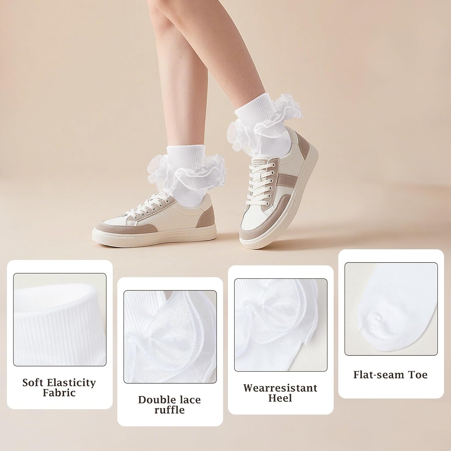 Snycler Women's Big Ruffle Ankle Socks, Adult Lace Turn Cuff Cotton Frilly Dress Socks Cute Bobby Sock with Ruffles Socks