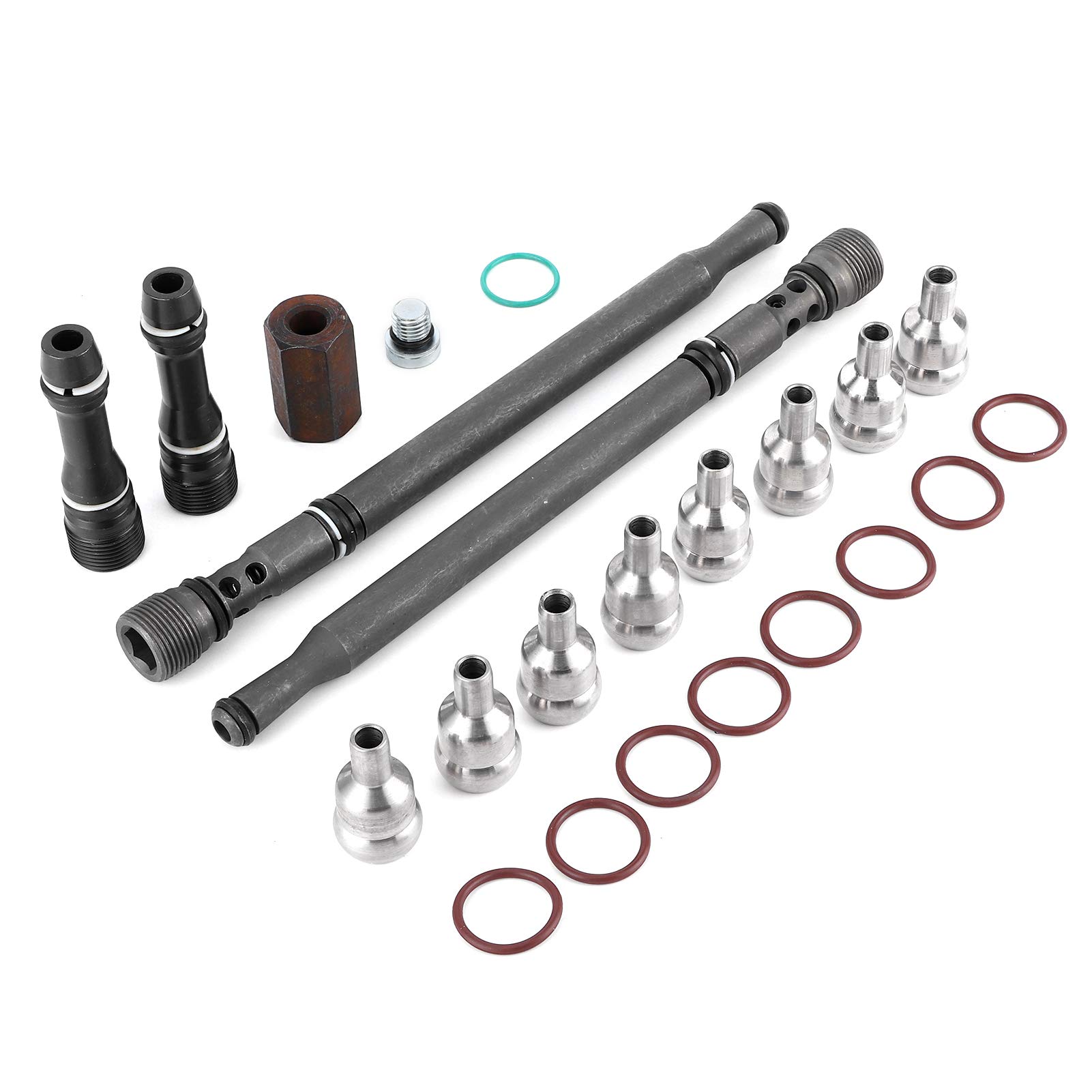Kit de reparación de riel de aceite de alta presión, mangueras de soporte actualizadas y tapones ficticios con válvula antirretorno integrada para F450 F550 6,0 L 2004 2007