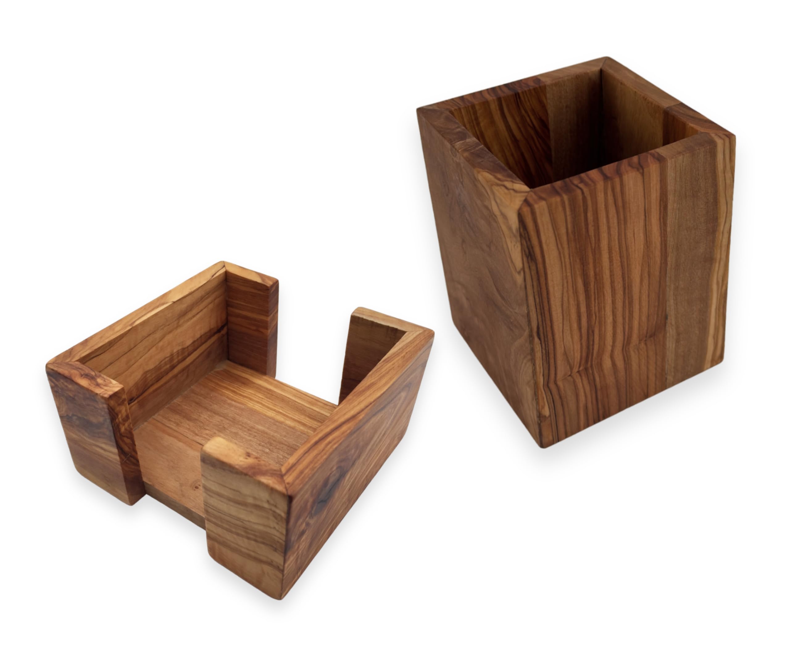 Zettelbox Notitzpapier Halter 9x9cm Olivenholz eckig handgefertigt Stifthalter Becher