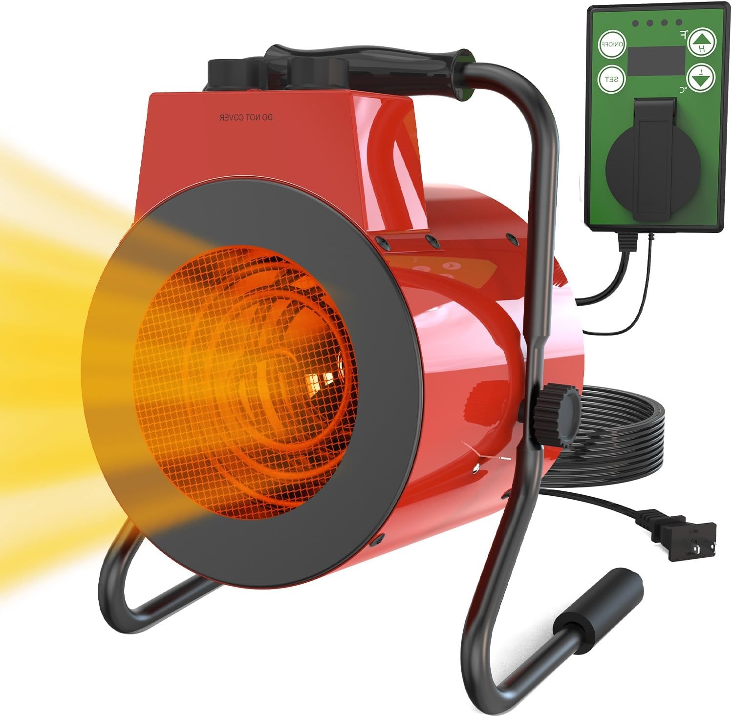 Buyplus Greenhouse Heater with Digital Thermostat, 1500W Outdoor Heaters for Patio, Overheat Protection & 3S Fast Heating, Electric Space Heater for Patio, Garage, Greenhouse, Flower House, Red