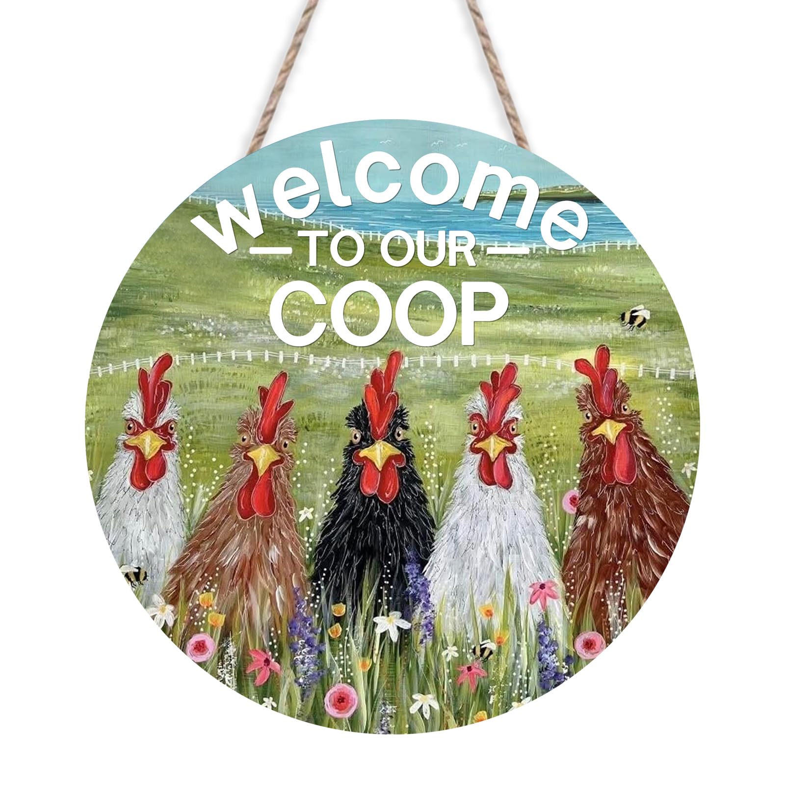 Bupofromcn Chicken Coop Farmhouse Welcome Sign 12×12In Wooden Decor With "Welcome To Our Coop" For Farmhouse Outdoor Decoration
