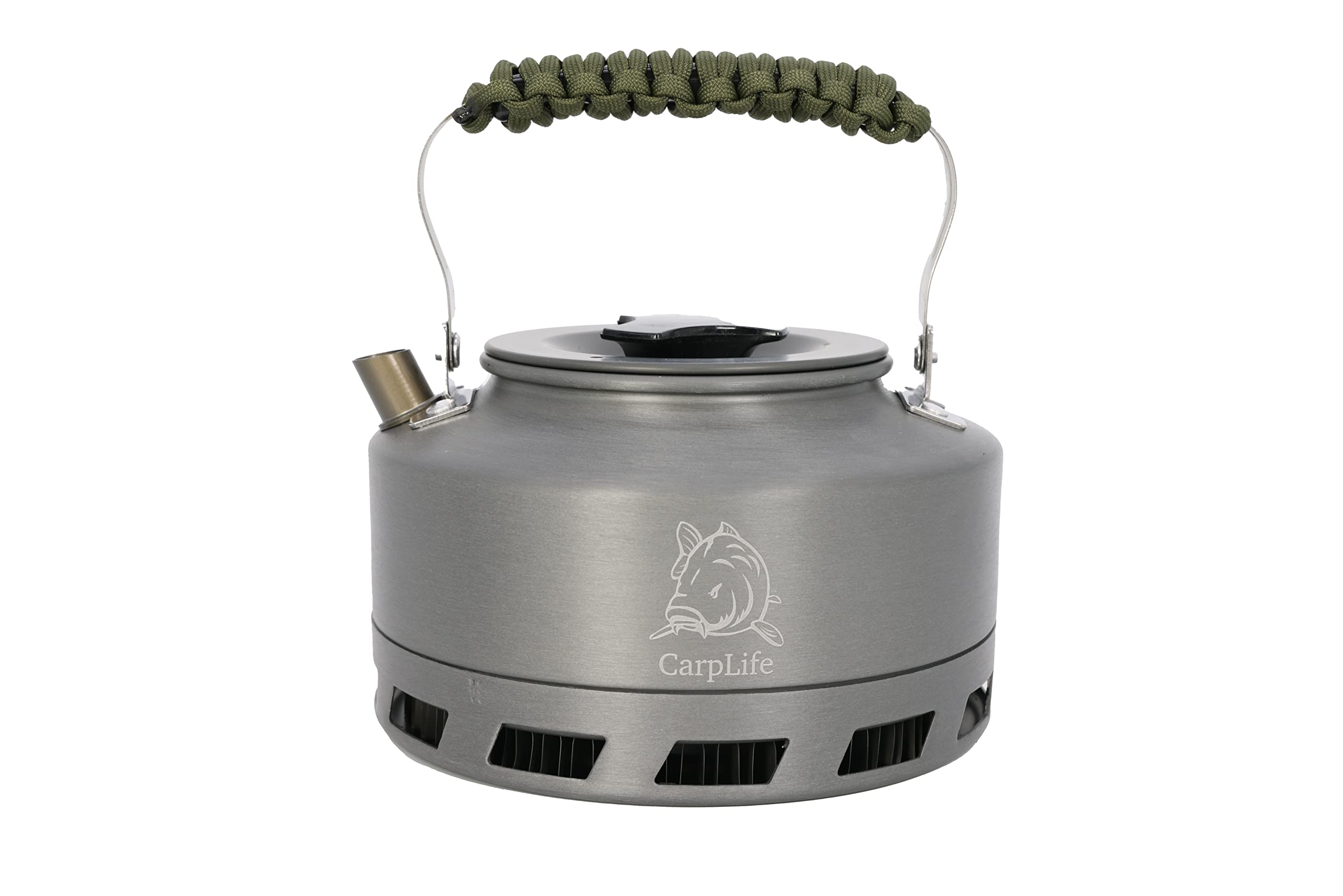 CarpLife Kettle Hand Finished with Paracord Handle - Rapid Boil Travel Kettle Camp Coffee Pot for Fishing, Camping, Caravans on Outdoor Open Fires, Fire Pits, Gas Stove for Portable Coffee Tea Brewing