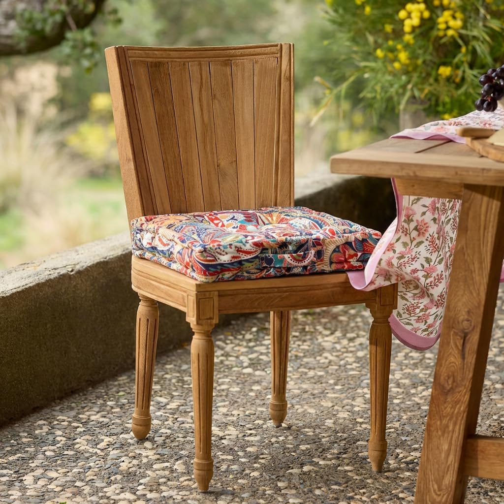 Outdoor Camping Chair Pad Patio Bistro Cushion 17x17 Inch Thick Seat Cushion, 3.5" Plush Padding for Camping Picnic Hiking, Portable Folding Chair Cushion for Beach Garden Picnic, Bloom