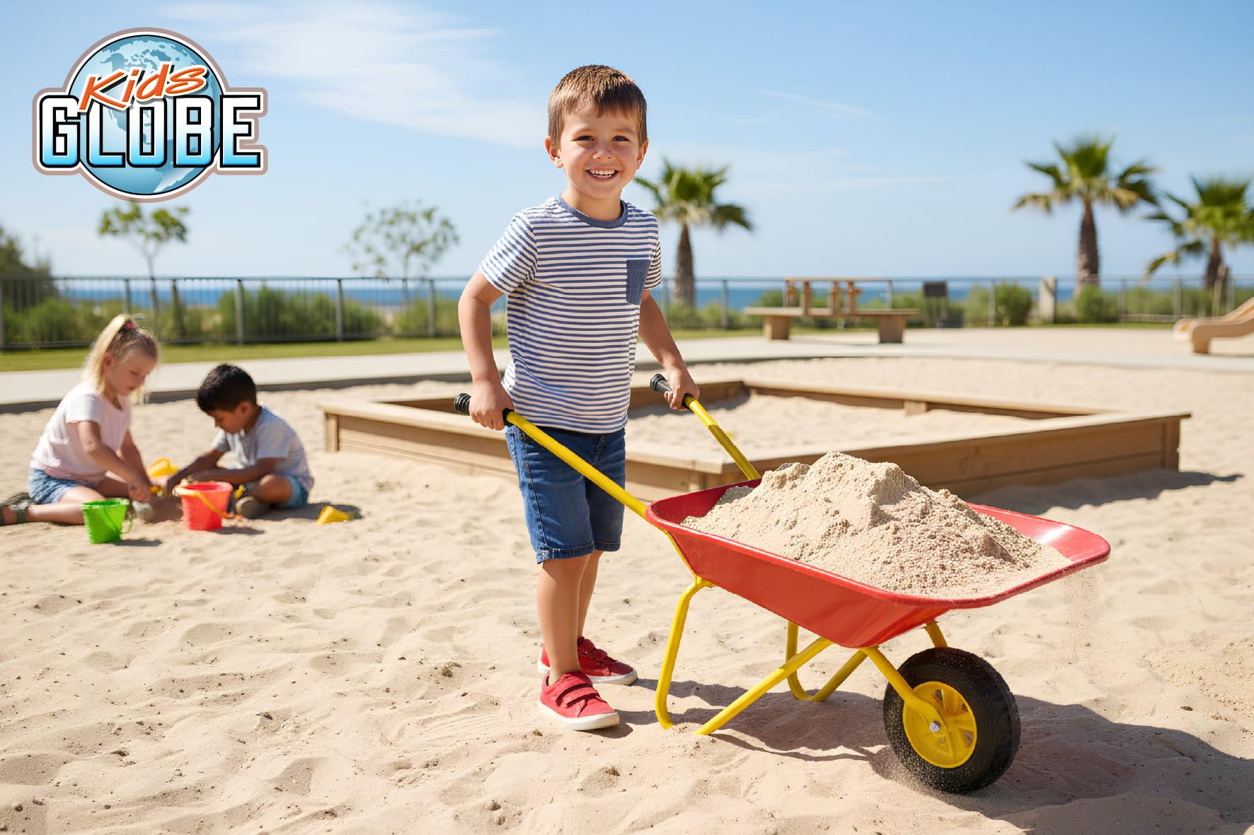 Kids Globe 721995 - Carrello per bambini (metallo, carico fino a 5 kg, giocattolo per bambini a partire dai 18 mesi, carriola in metallo)