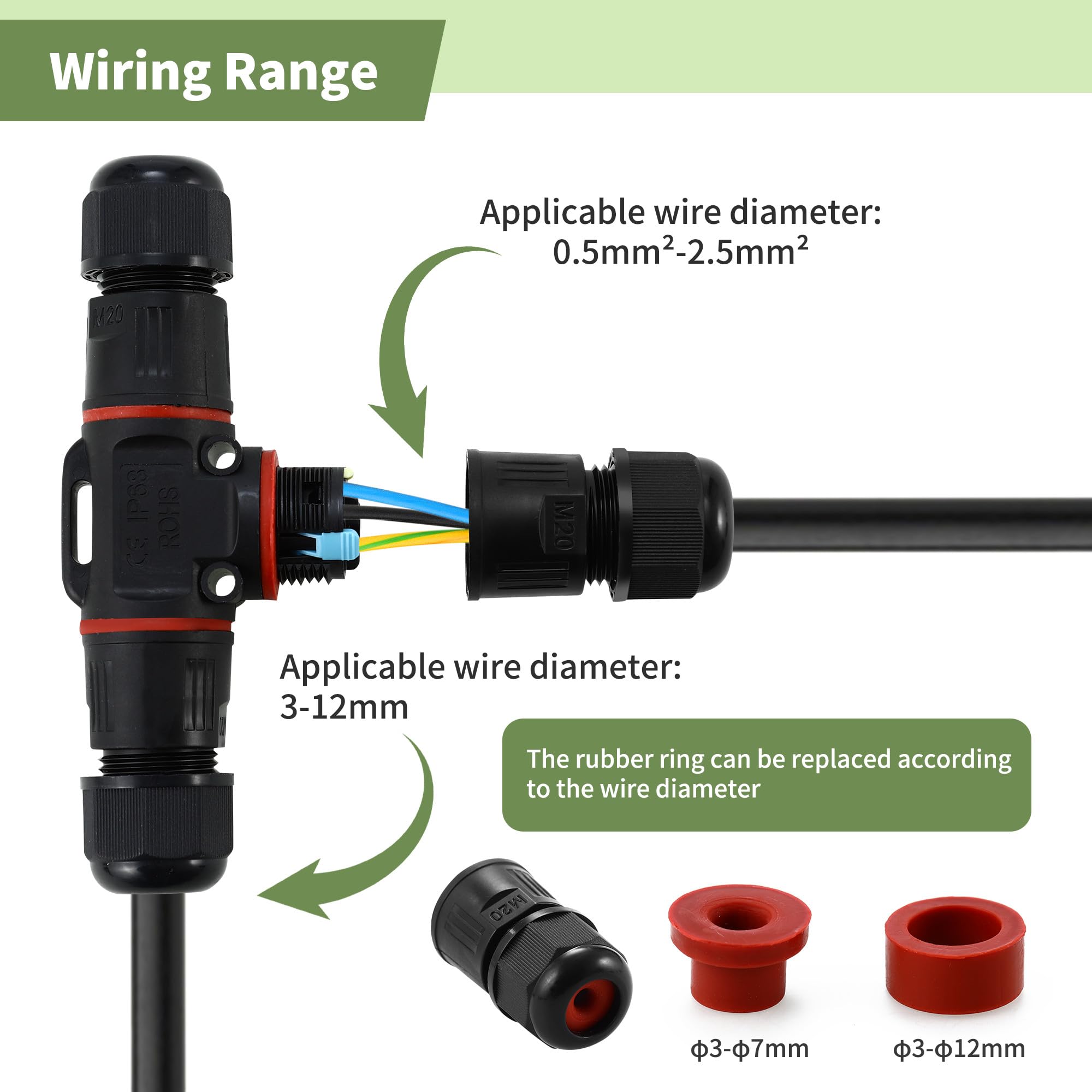 4 Pack Empalmes Cables Electricos de 3 pines，Empalmes Cables Electricos Estancos，IP68,Empalmes Cables Electricos Estancos Ø5-10mm，Apto para jardines, zonas exteriores, suelos, tejados (3 vías)