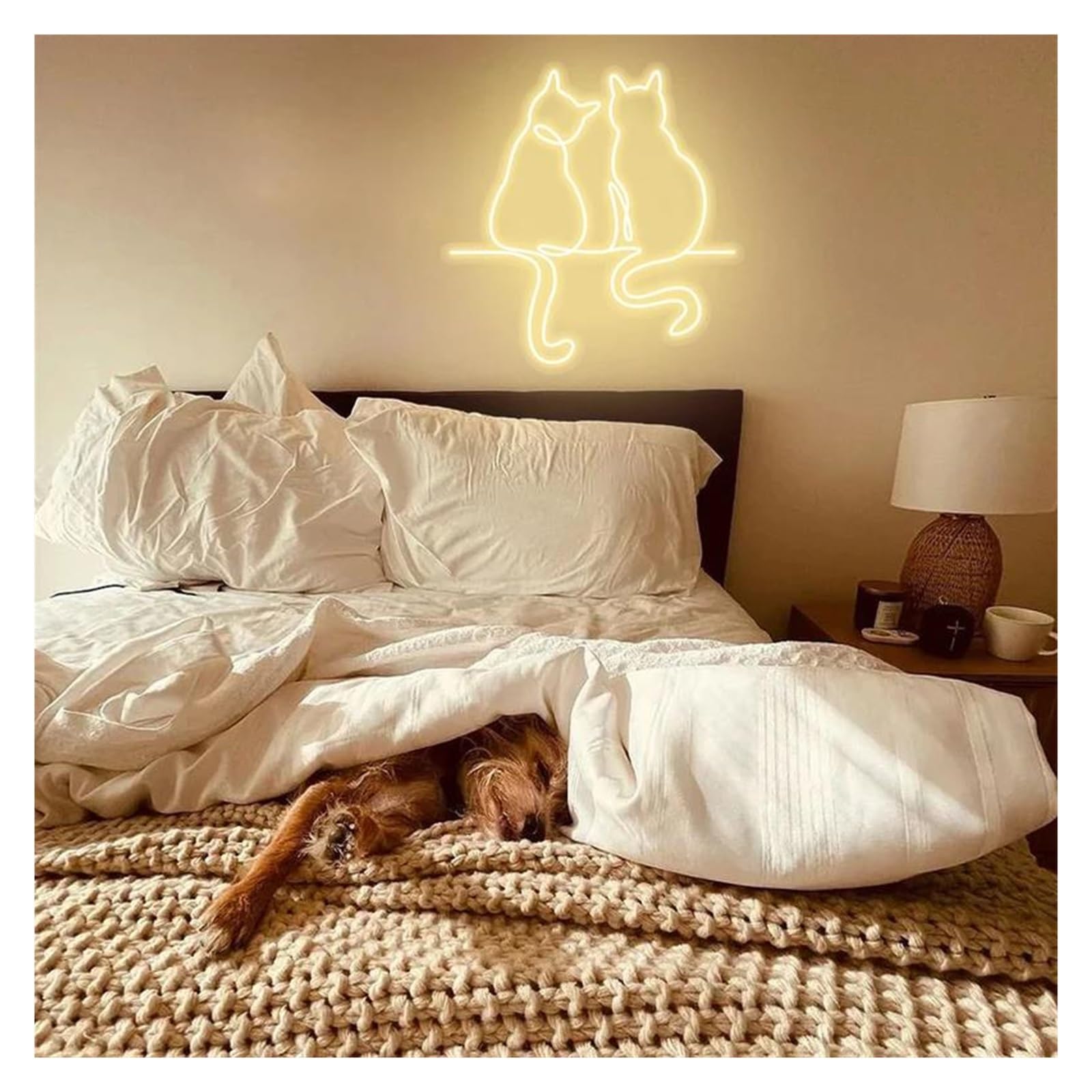 LEMST Signs Lamp Neon Signs Two Cats USB Powered Adjustable Brightness Cats Neon Lights, Suitable for Bistro Decor(B,60CM)