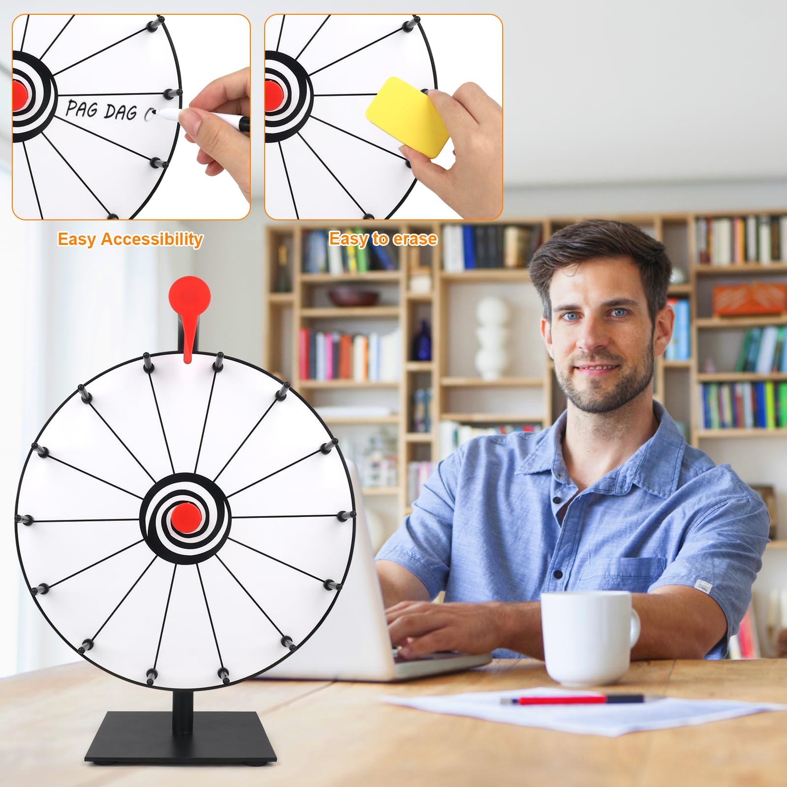 Glücksrad zum Drehen, 30cm Glücksrad zum Selbstgestalten mit 14 Slots, Roulette-Spinner des Glücks, Spinnings Prize Wheel mit Radiergummi und Markierstift für Lotteriespiele Wortspiele