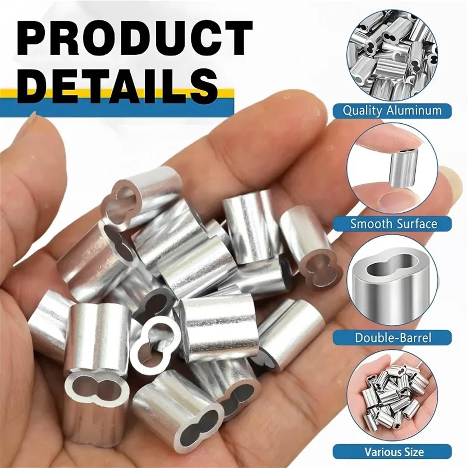 10/200 pz Doppio Foro Cavo A Crimpare Manicotto M1.5 A M4 Puntali in Alluminio a Forma di 8 Fermacorda e ganci Corda Accessori Hardware Per Cavo, Funi(M4x200pcs)