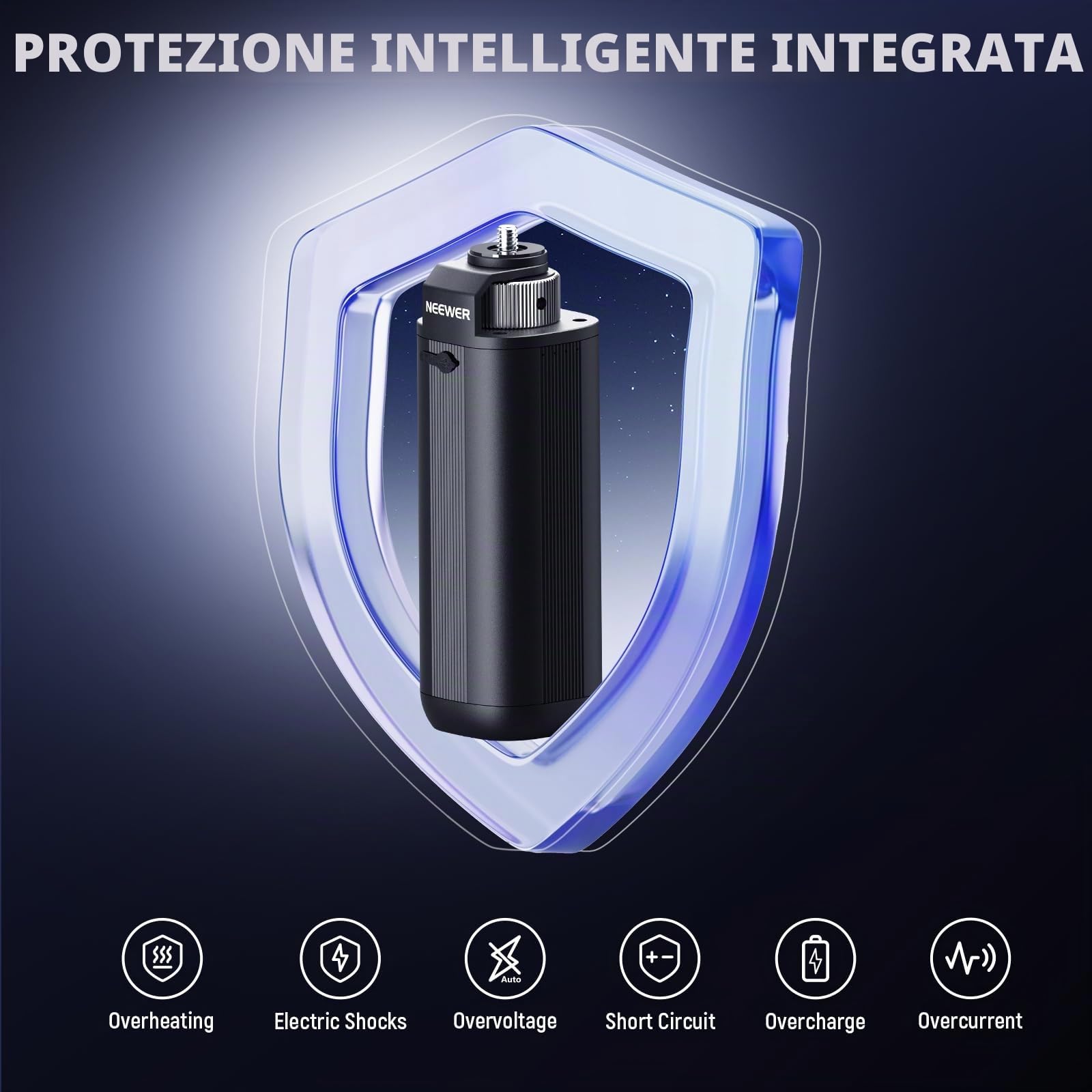 NEEWER BASICS Alimentatore Battery Grip per Luce Video COB Portatile HS60B, 5000mAh 74Wh Ricarica Rapida PD 100W Uscita DC 14.8V/10A, Supporto per Luce Fotografica Portatile per Video Esterno, PH74E