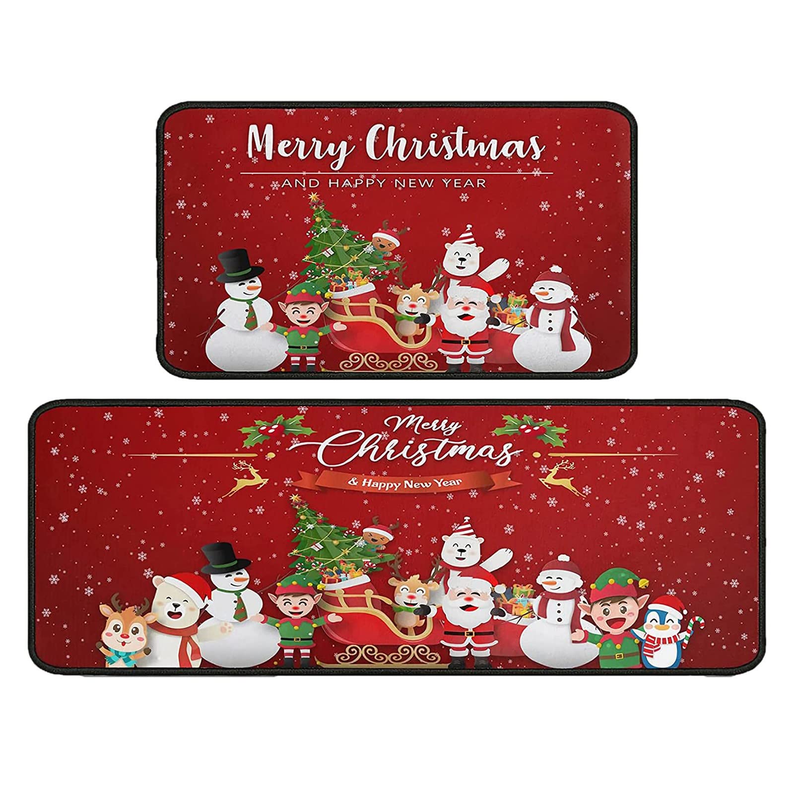 ROTORS Christmas Red Lattice Kitchen Rug Set 2 Piece, Cushioned Anti